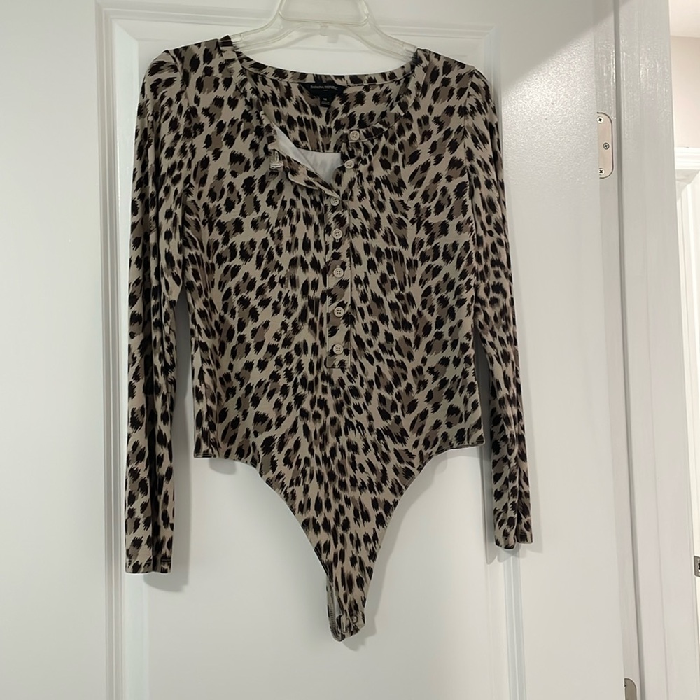WMNS Banana Republic Brown Leopard Long Sleeve Bodysuit SZ Medium